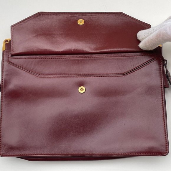 Must De Cartier Paris Women Burgundy Bordeaux Leather Clutch Bag Purse Authentic - Picture 5 of 11